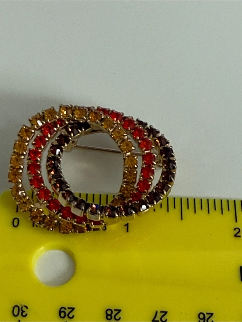 Vintage Multicolor rhinestone Triple Hoop Brooch autumn color perfection
